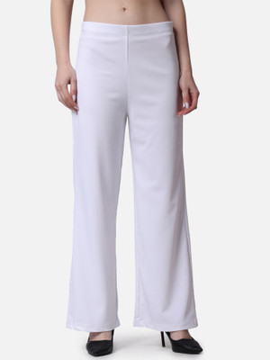 POPWINGS Flared Women White Trousers