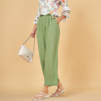 Honey By Pantaloons Flared Women Green Trousers