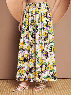 LookShine Flared Women White, Yellow Trousers