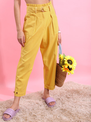 Tokyo Talkies Regular Fit Women Yellow Trousers