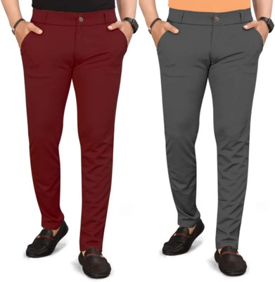 kdsn Slim Fit Men Maroon, Grey Trousers