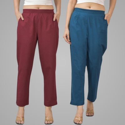 HouseOfCommon Regular Fit Women Maroon, Blue Trousers