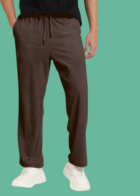 NIVEDANM Solid Men Brown Track Pants