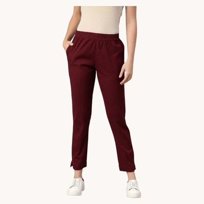 High Glitz Regular Fit Women Maroon Trousers