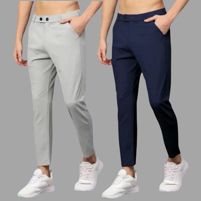COMBRAIDED Slim Fit Men Grey, Blue Trousers