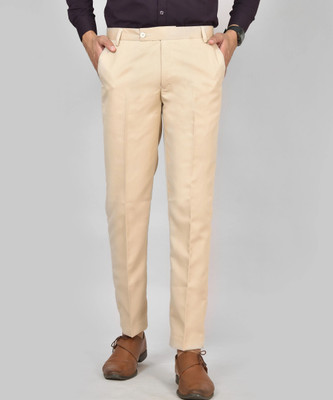 Q AND K Regular Fit Men Cream Trousers