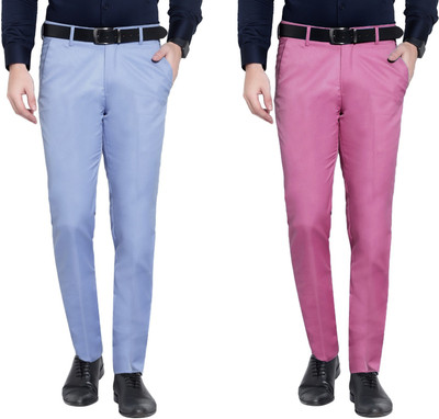 THE PS Regular Fit Men Blue, Pink Trousers