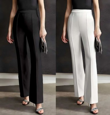 Qyaas Relaxed Women White, Black Trousers