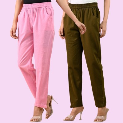 SAAV Regular Fit Women Pink, Dark Green Trousers