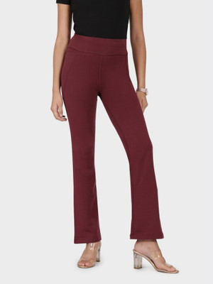 BlissClub Groove-in Cotton Flare Pants - Tall Regular Fit Women Maroon Trousers
