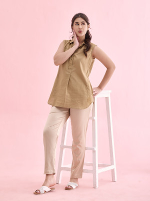 GO COLORS Regular Fit Women Gold Trousers