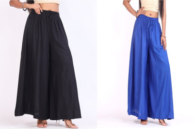 HBCLOTHS Flared Women Black, Light Blue Trousers