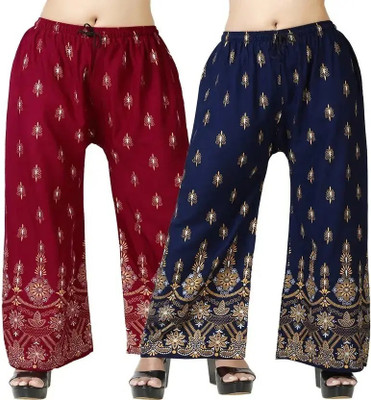 SHENEXAS Regular Fit Women Maroon, Dark Blue Trousers