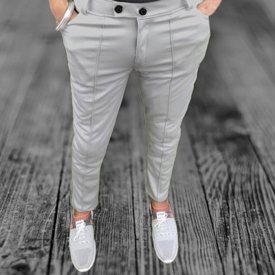 The Stanch Slim Fit Men Grey Trousers
