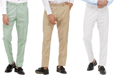 LAHSUAK Regular Fit Men Light Green, Beige, White Trousers