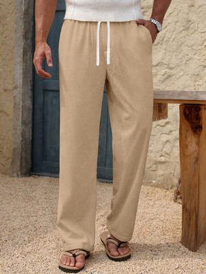 Rajovati Loose Fit Men Cream Trousers