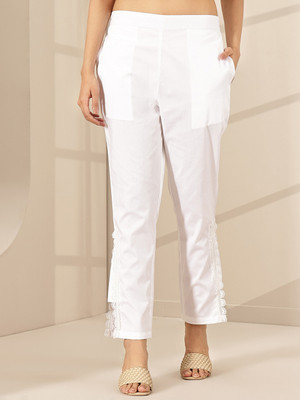 LIBAS Slim Fit Women White Trousers
