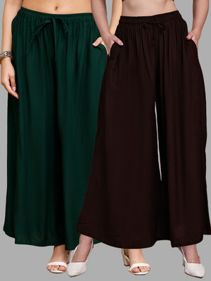 VALLES365 by S.c. Flared Women Brown, Dark Green Trousers