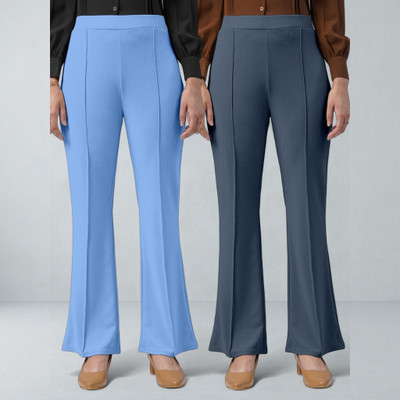 lookskky Loose Fit Women Light Blue, Grey Trousers