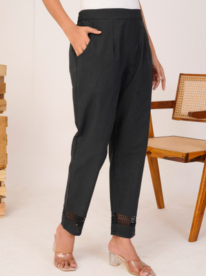 Chiraiyaa Regular Fit, Straight Fit Women Black Trousers