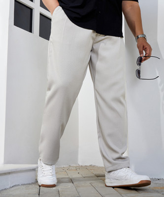 Instafab Plus Regular Fit Men Cream Trousers