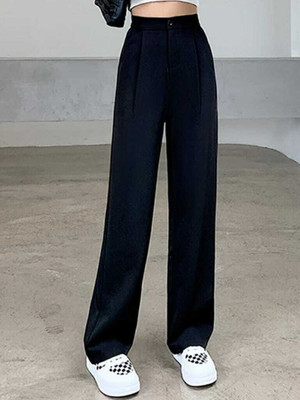 Broadstar Loose Fit Women Black Trousers
