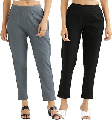 STYLE GRID Regular Fit Women Grey, Black Trousers