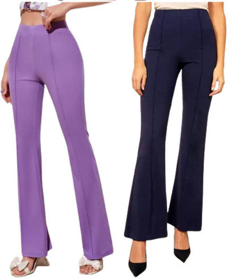 GLOWIC Flared Women Purple, Blue Trousers
