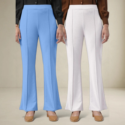 Anitafashion Comfort Fit, Regular Fit Women Light Blue, White Trousers