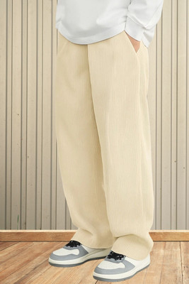 METRONAUT Men's Polyester Causal Drawstring Comfortable Loose Fit Trouser Pant Loose Fit Men Beige Trousers