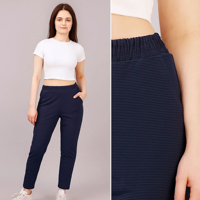 FEBVIBE Regular Fit Women Dark Blue Trousers