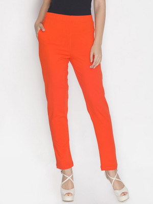 Lyra Slim Fit Women Orange Trousers