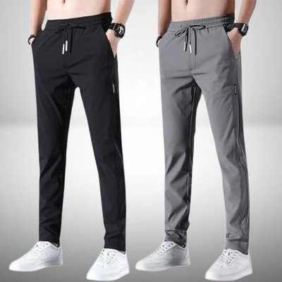NOT9 Regular Fit Men Black, Grey Trousers