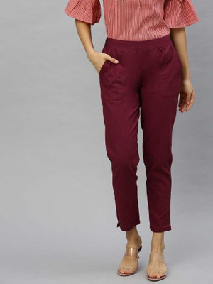 Yash Gallery Regular Fit Women Maroon Trousers