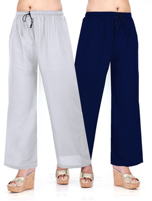 HouseOfCommon Flared Women White, Blue Trousers