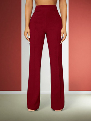 lookskky Comfort Fit, Regular Fit Women Maroon Trousers