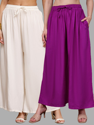 VALLES365 by S.c. Flared Women Pink, White Trousers