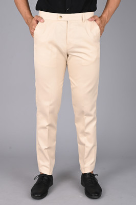 MANCREW Regular Fit Men Cream Trousers