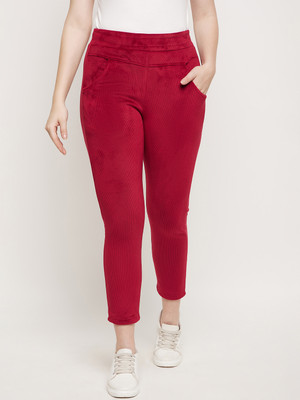 Camey Slim Fit Women Red Trousers