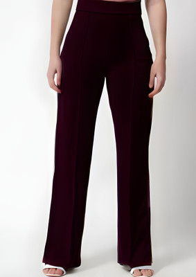 OOWL Regular Fit Women Maroon Trousers
