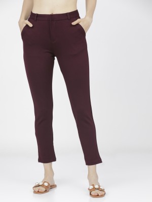 Tokyo Talkies Slim Fit Women Maroon Trousers