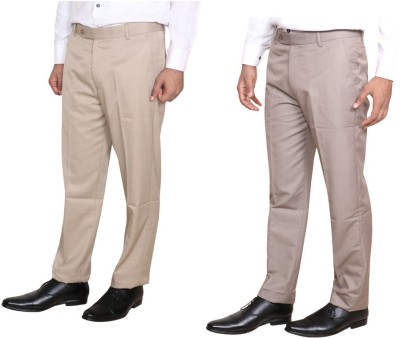 Indistar Regular Fit Men Cream, Beige Trousers