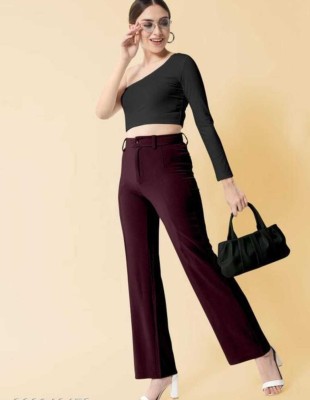 Smartvision Slim Fit Women Maroon Trousers