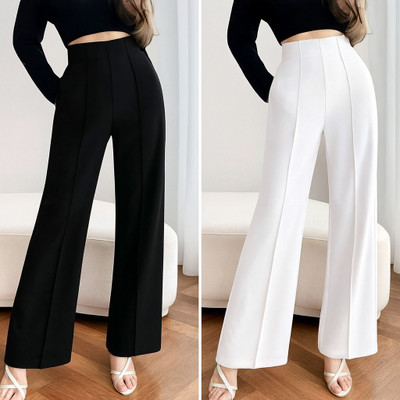 Urban weave Regular Fit Women Black, White Trousers