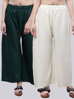 VALLES365 by S.c. Flared Women Green, Cream Trousers