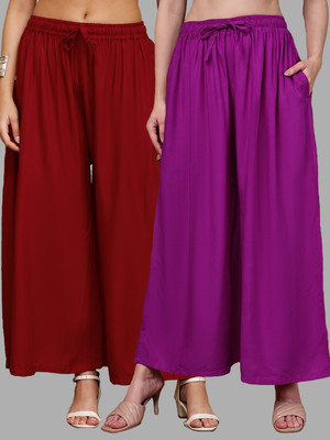 VALLES365 by S.c. Flared Women Pink, Maroon Trousers