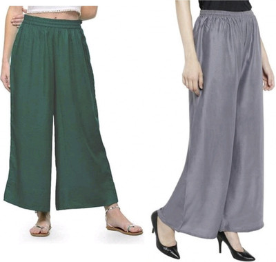 HouseOfCommon Flared Women Green, Grey Trousers