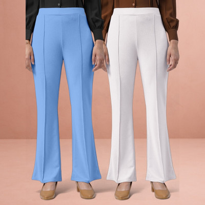 Anitafashion Loose Fit Women Light Blue, White Trousers