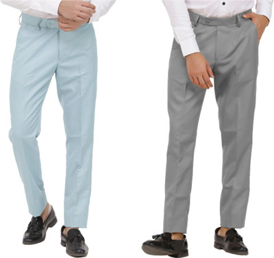 LAHSUAK Regular Fit Men Light Blue, Grey Trousers