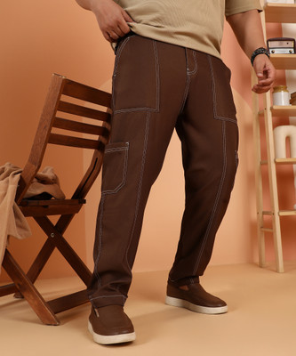 Instafab Plus Straight Fit Men Brown Trousers